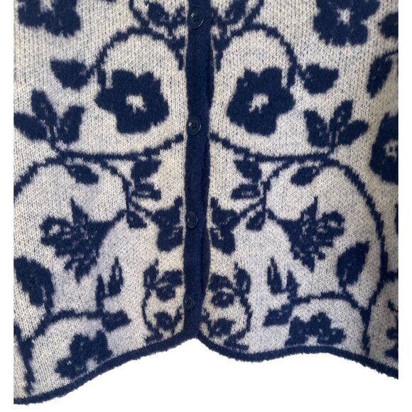 ZARA Floral Knit Cardigan XS Cropped Button-Front Wool Blend White/Blue NWT - Picture 6 of 13